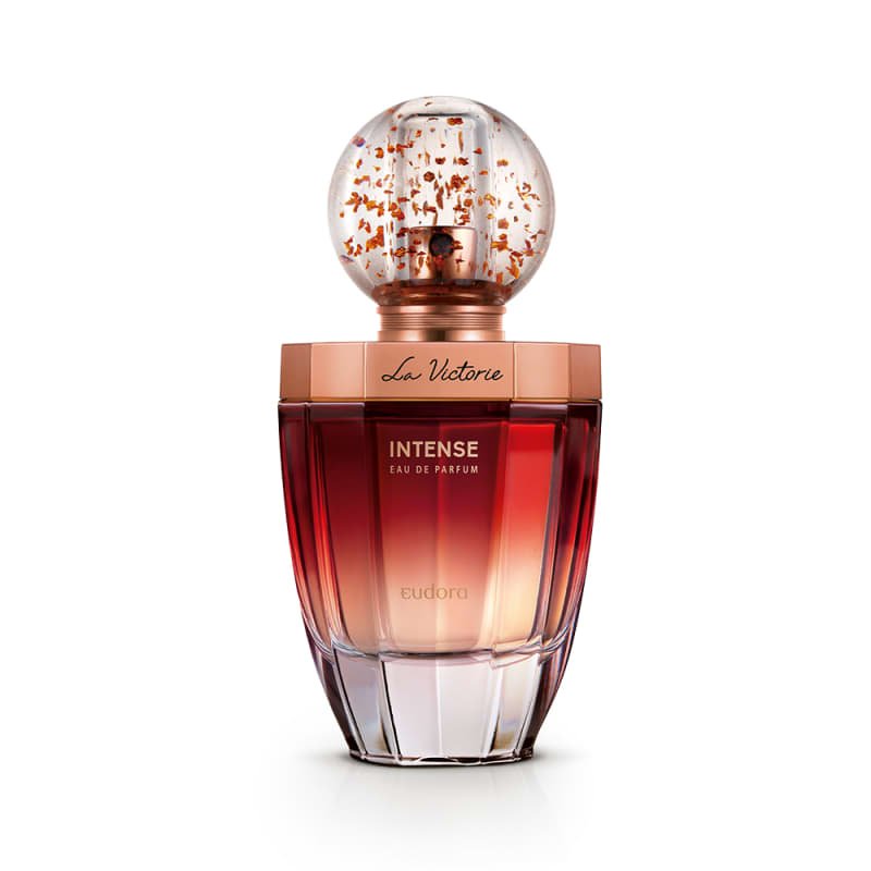 Frasco do perfume La Victorie Intense Eudora em close-up, design elegante e feminino